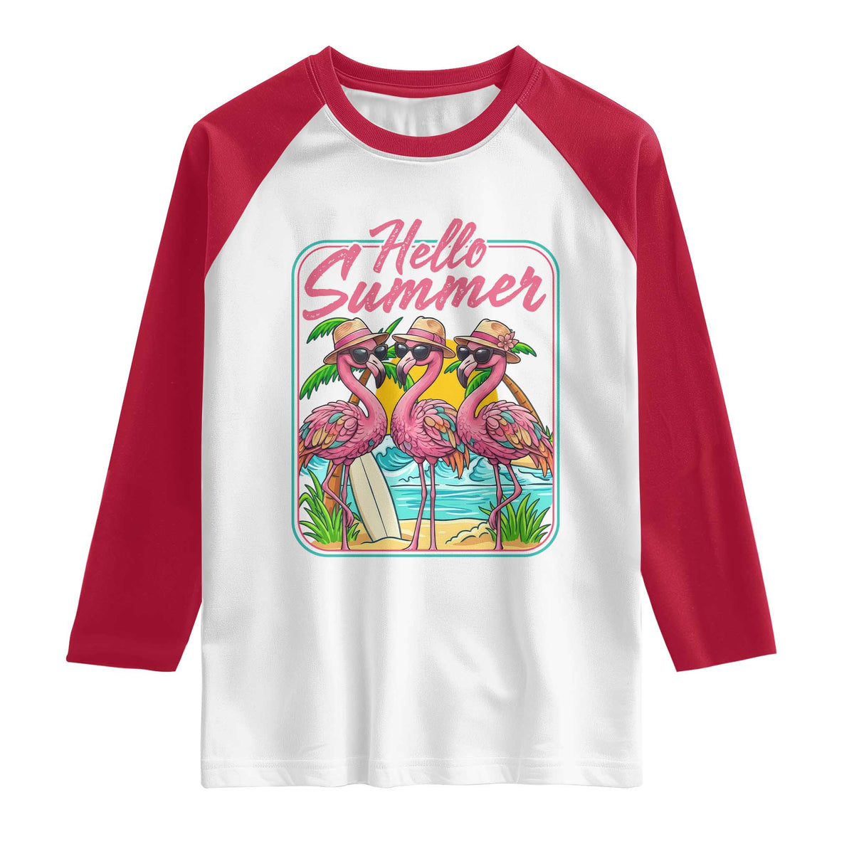 Summer Flamingo Pink Raglan Shirt Tropical Palm Tree Beach Vacation TS14 White Red Print Your Wear