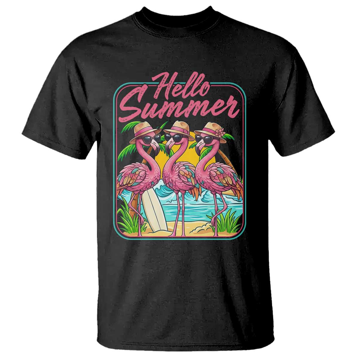 Summer Flamingo Pink T Shirt Tropical Palm Tree Beach Vacation TS14 Black Print Your Wear