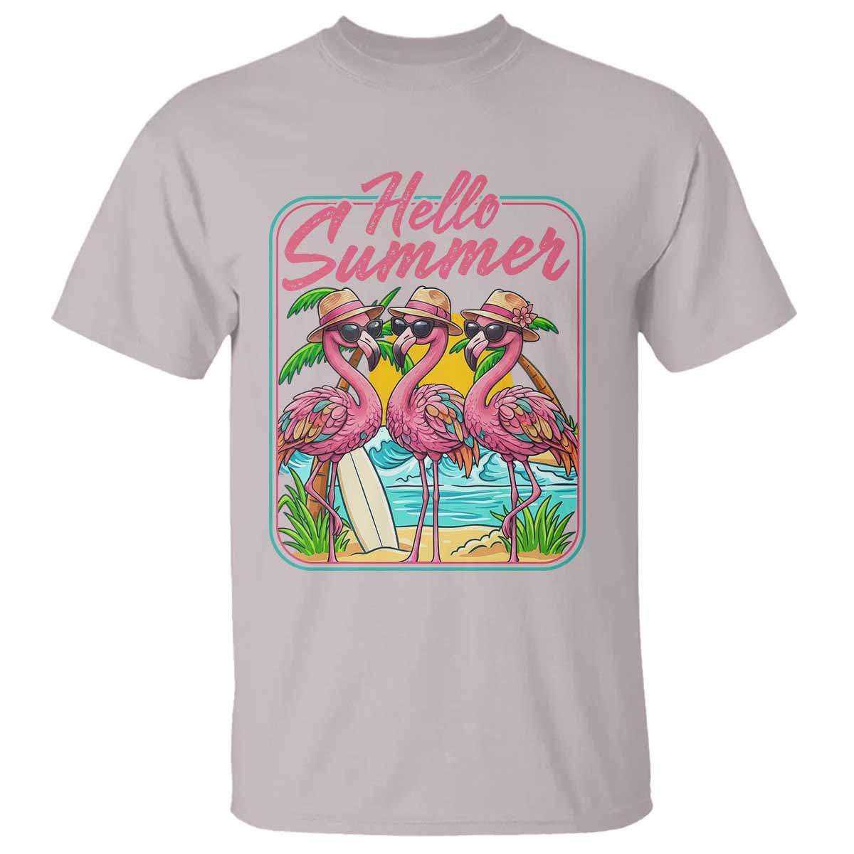 Summer Flamingo Pink T Shirt Tropical Palm Tree Beach Vacation TS14 Ice Gray Print Your Wear