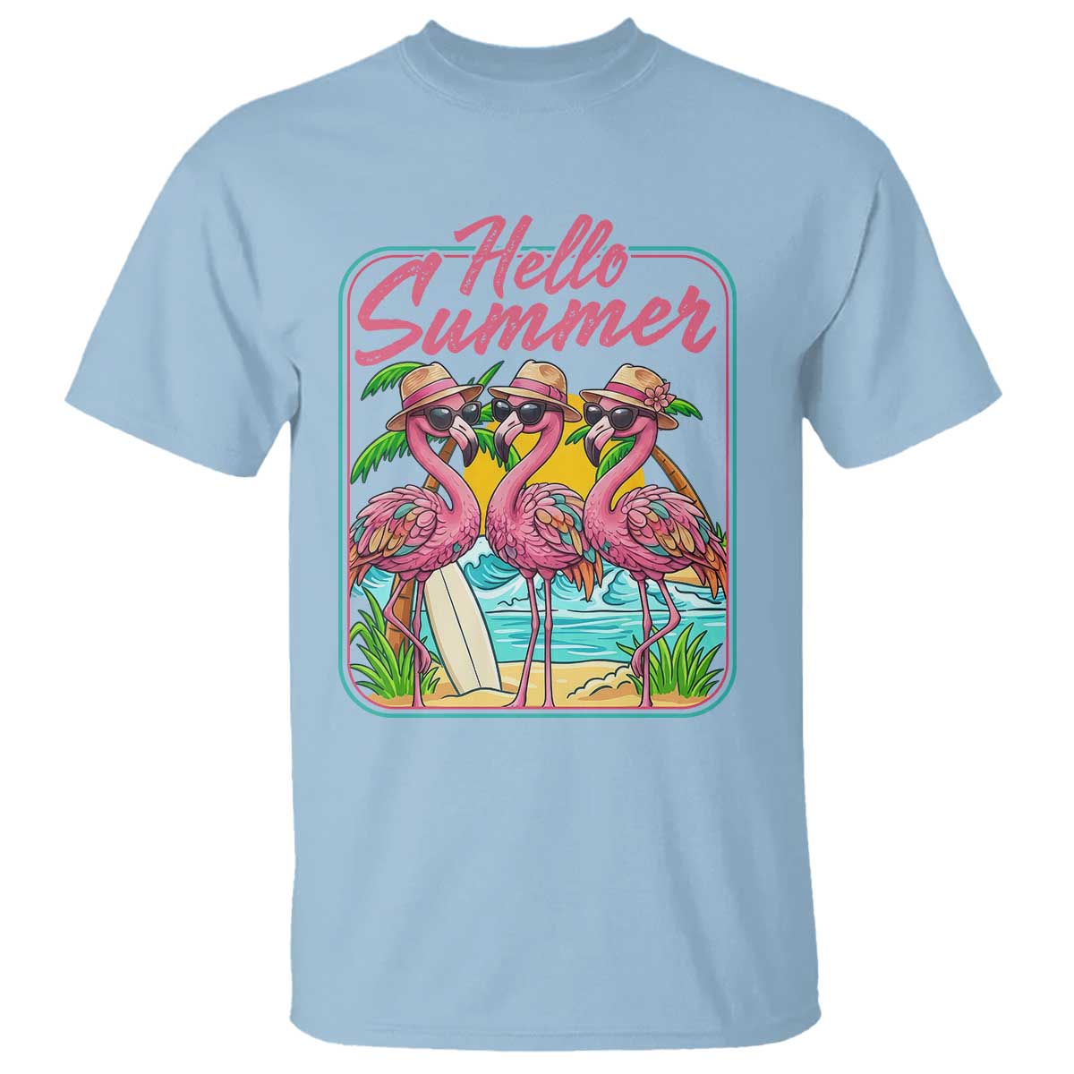 Summer Flamingo Pink T Shirt Tropical Palm Tree Beach Vacation TS14 Light Blue Print Your Wear