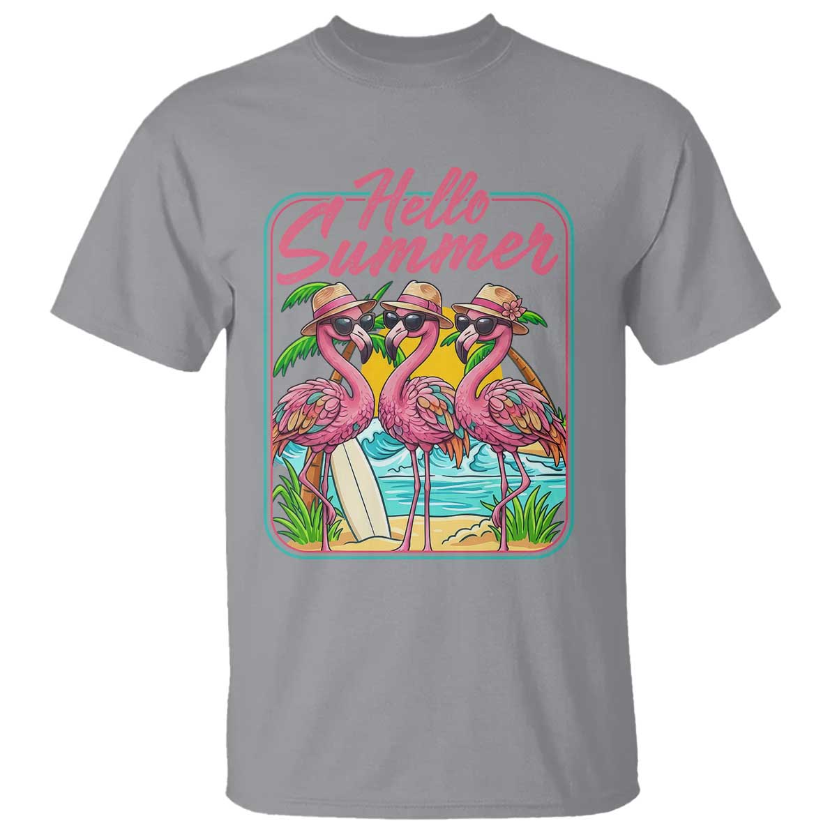 Summer Flamingo Pink T Shirt Tropical Palm Tree Beach Vacation TS14 Sport Gray Print Your Wear