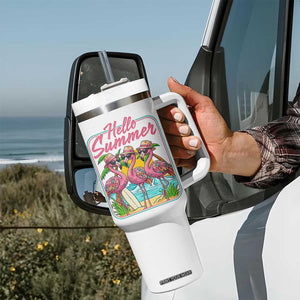 Summer Flamingo Pink Tumbler With Handle Tropical Palm Tree Beach Vacation TS14 Print Your Wear