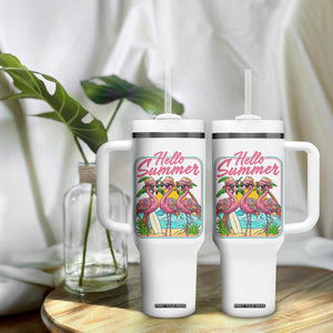 Summer Flamingo Pink Tumbler With Handle Tropical Palm Tree Beach Vacation TS14 Print Your Wear