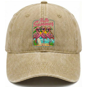 Summer Flamingo Pink Washed Cotton Baseball Cap Tropical Palm Tree Beach Vacation TS14 Print Your Wear