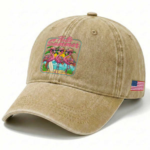 Summer Flamingo Pink Washed Cotton Baseball Cap Tropical Palm Tree Beach Vacation TS14 Print Your Wear