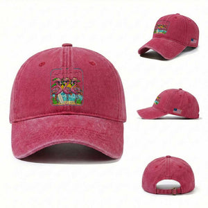 Summer Flamingo Pink Washed Cotton Baseball Cap Tropical Palm Tree Beach Vacation TS14 Washed Cap Universal Fit Red Print Your Wear
