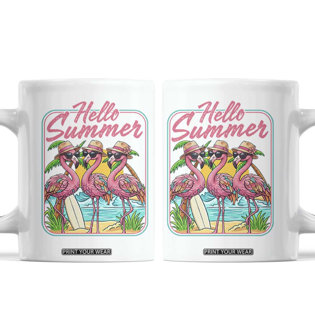 Summer Flamingo Pink Coffee Mug Tropical Palm Tree Beach Vacation TS14 White Print Your Wear