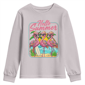 Summer Flamingo Pink Youth Sweatshirt Tropical Palm Tree Beach Vacation TS14 Ice Gray Print Your Wear