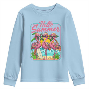 Summer Flamingo Pink Youth Sweatshirt Tropical Palm Tree Beach Vacation TS14 Light Blue Print Your Wear