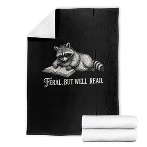 Feral But Well Read Throw Blanket Funny Raccoon Reading Book Lover TS14 Black Print Your Wear