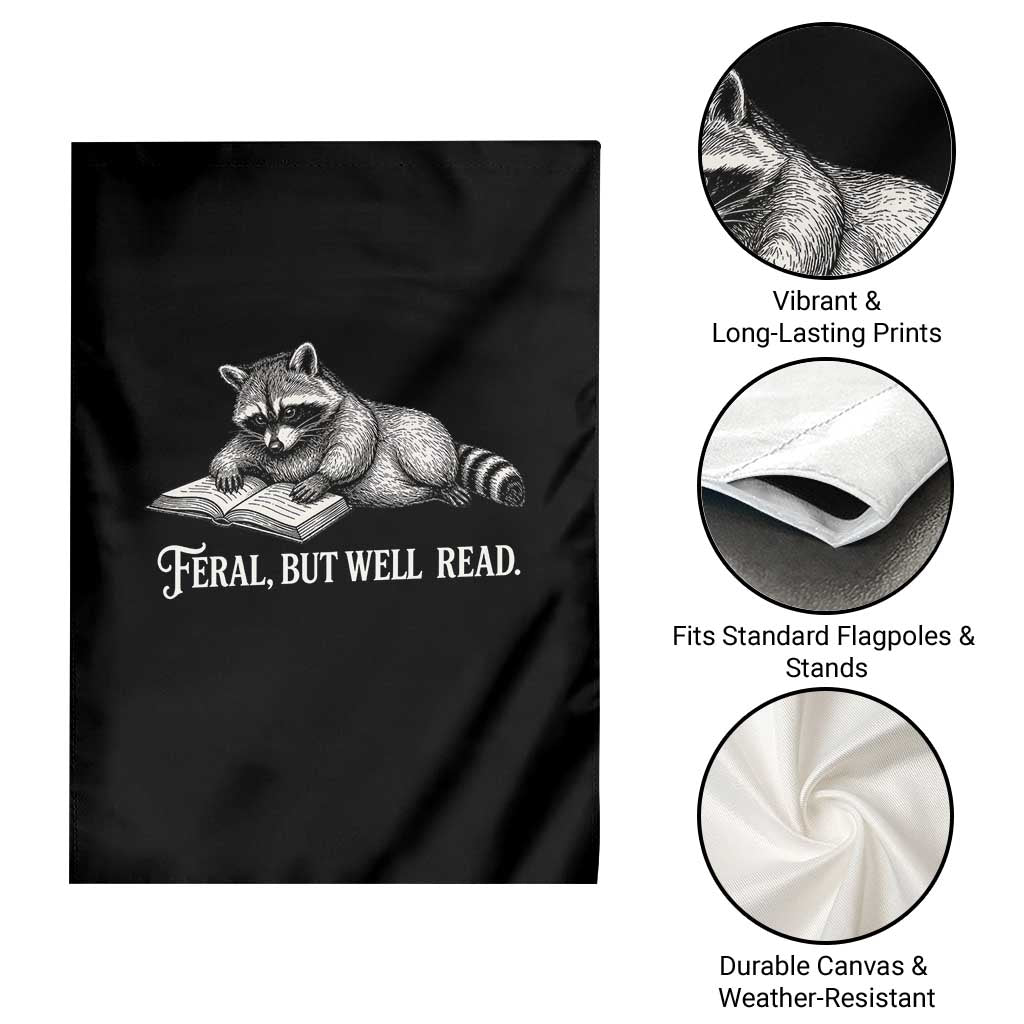 Feral But Well Read Garden Flag Funny Raccoon Reading Book Lover TS14 Print Your Wear