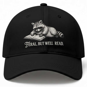 Feral But Well Read Baseball Cap Funny Raccoon Reading Book Lover TS14 Print Your Wear