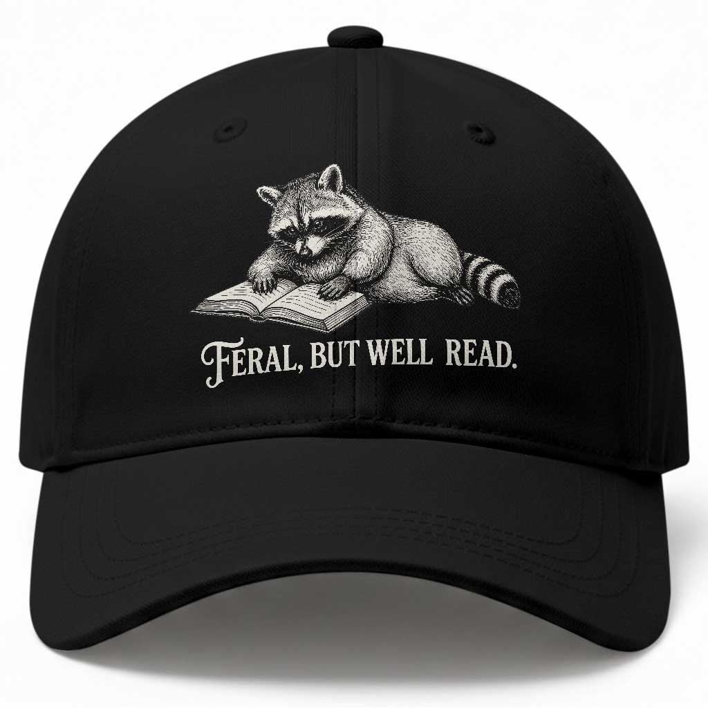 Feral But Well Read Baseball Cap Funny Raccoon Reading Book Lover TS14 Print Your Wear