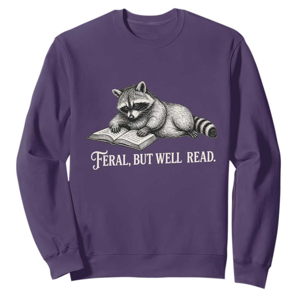Feral But Well Read Sweatshirt Funny Raccoon Reading Book Lover TS14 Purple Print Your Wear