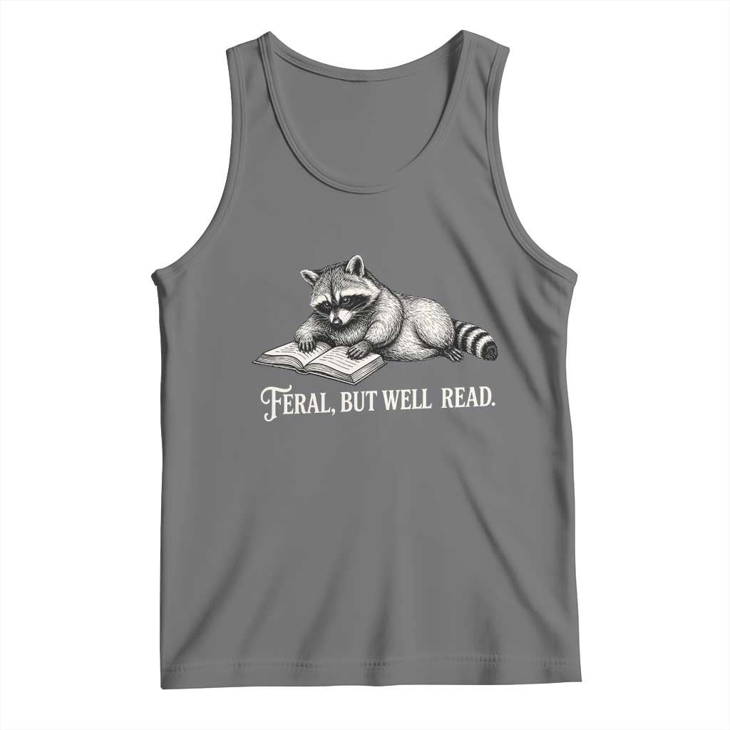 Feral But Well Read Tank Top Funny Raccoon Reading Book Lover TS14 Black Heather Print Your Wear