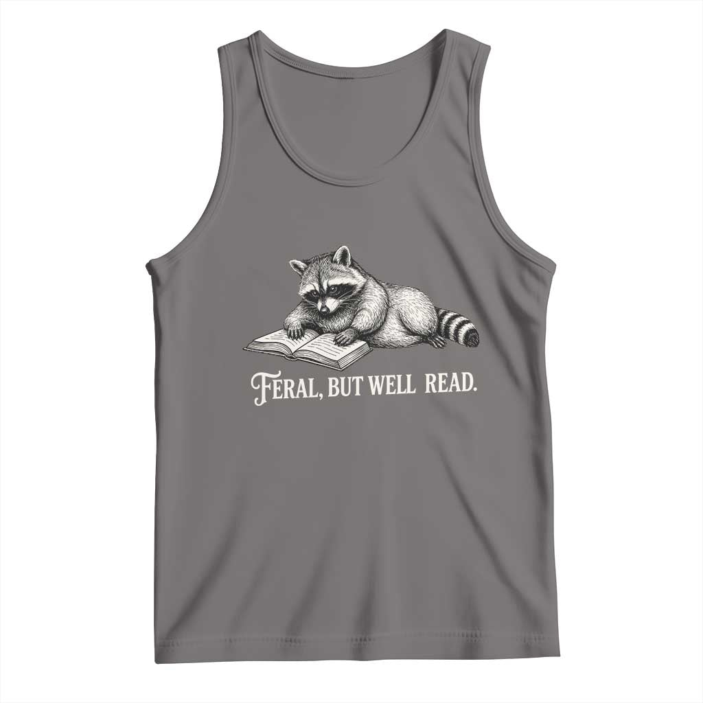 Feral But Well Read Tank Top Funny Raccoon Reading Book Lover TS14 Deep Heather Print Your Wear