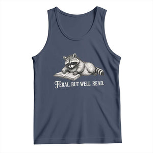 Feral But Well Read Tank Top Funny Raccoon Reading Book Lover TS14 Navy Print Your Wear