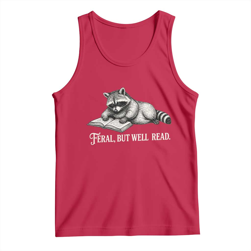 Feral But Well Read Tank Top Funny Raccoon Reading Book Lover TS14 Red Print Your Wear