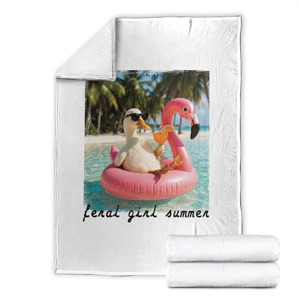 Feral Girl Summer Throw Blanket Silly Goose Summer Beach Meme TS14 White Print Your Wear