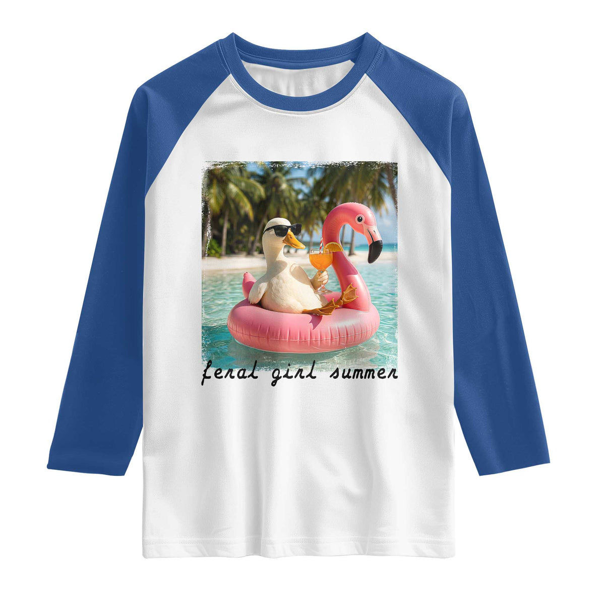 Feral Girl Summer Raglan Shirt Silly Goose Summer Beach Meme TS14 White Royal Print Your Wear