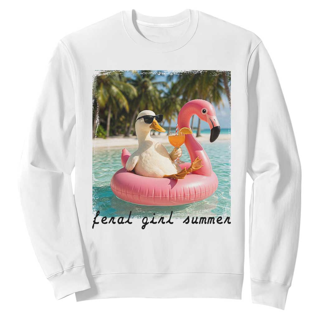 Feral Girl Summer Sweatshirt Silly Goose Summer Beach Meme TS14 White Print Your Wear