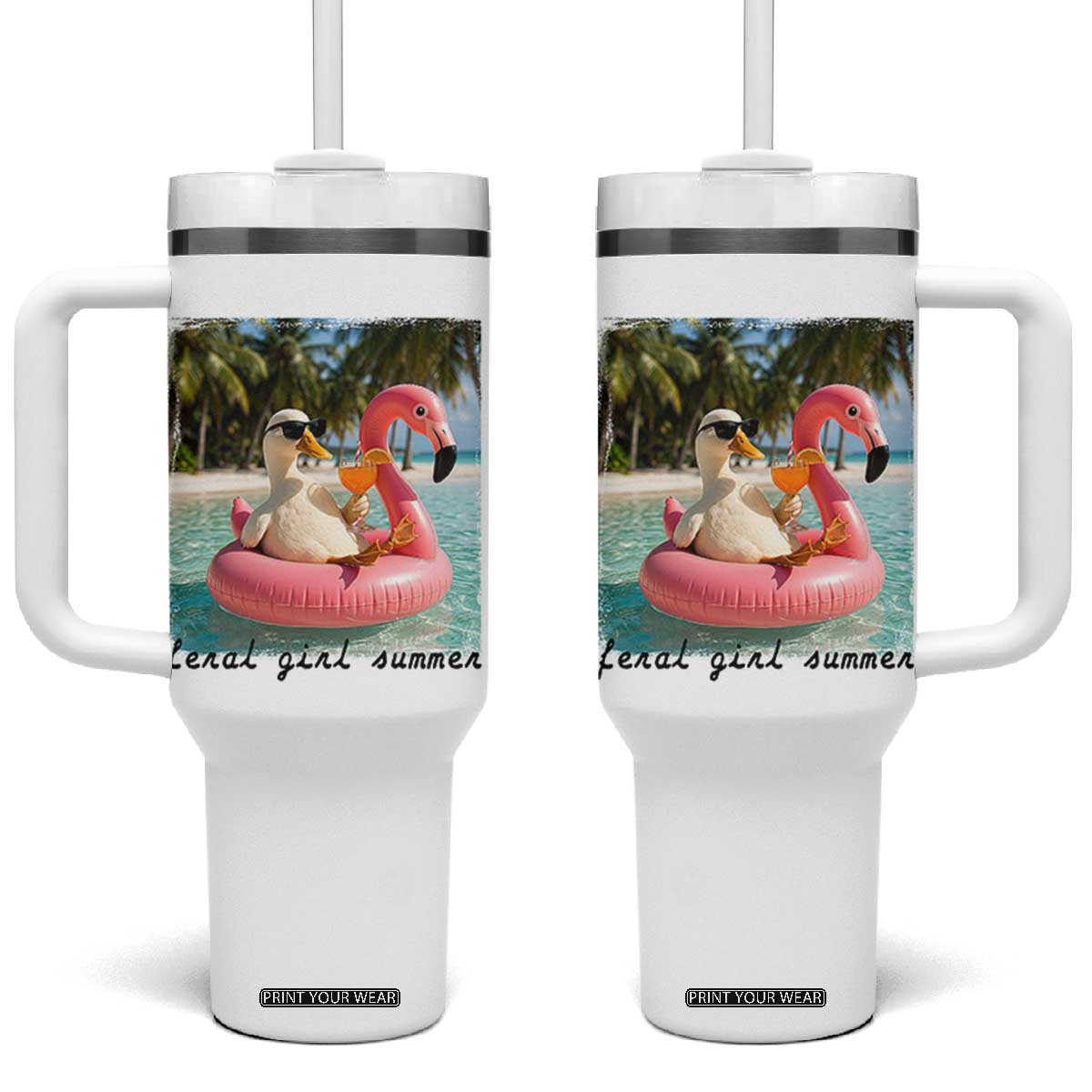 Feral Girl Summer Tumbler With Handle Silly Goose Summer Beach Meme TS14 One Size: 40 oz White Print Your Wear