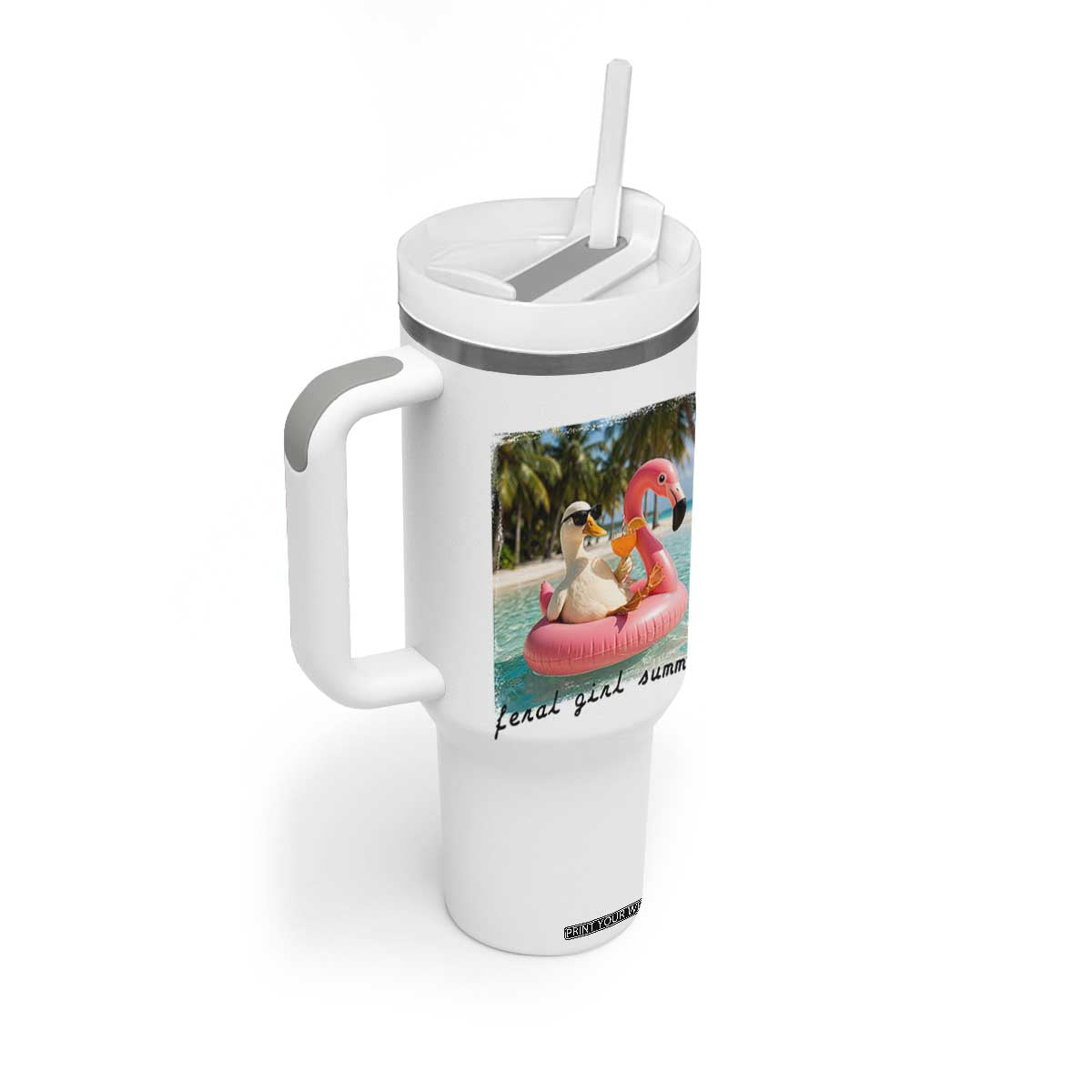 Feral Girl Summer Tumbler With Handle Silly Goose Summer Beach Meme TS14 Print Your Wear