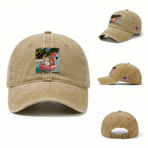 Feral Girl Summer Washed Cotton Baseball Cap Silly Goose Summer Beach Meme TS14 Washed Cap Universal Fit Khaki Print Your Wear