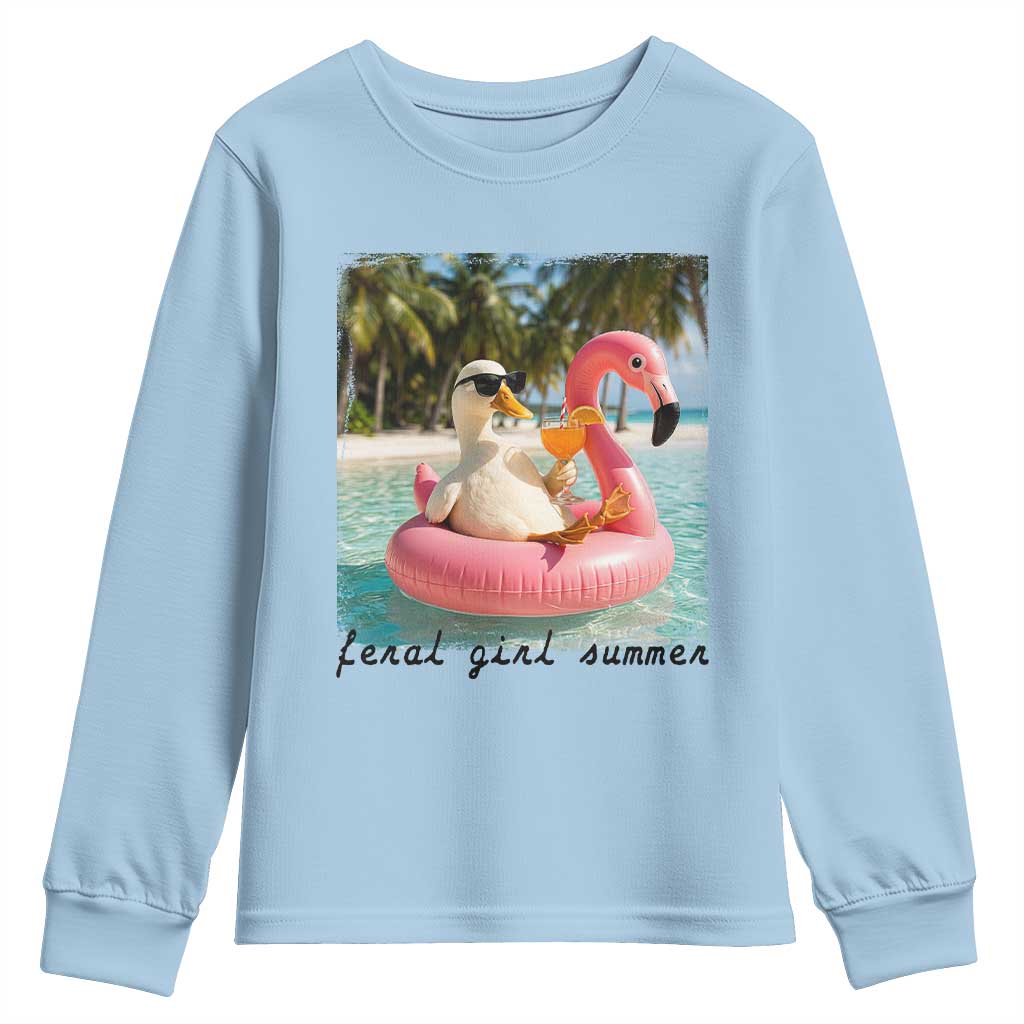 Feral Girl Summer Youth Sweatshirt Silly Goose Summer Beach Meme TS14 Light Blue Print Your Wear