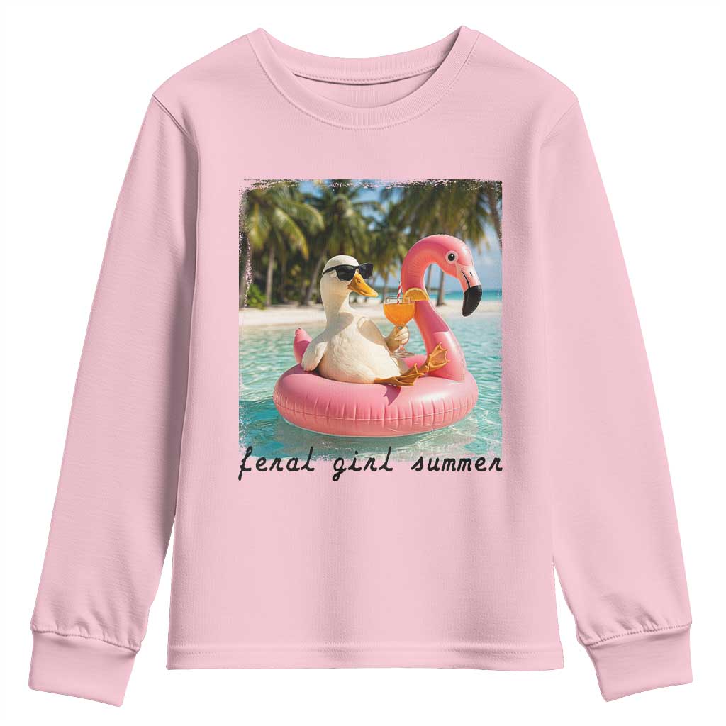 Feral Girl Summer Youth Sweatshirt Silly Goose Summer Beach Meme TS14 Light Pink Print Your Wear