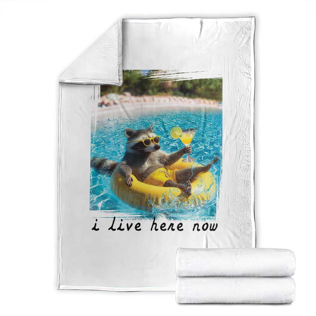I Live Here Now Raccoon Throw Blanket Funny Summer Vacation Meme TS14 White Print Your Wear