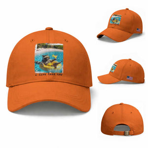 I Live Here Now Raccoon Baseball Cap Funny Summer Vacation Meme TS14 Baseball Cap Universal Fit Orange Print Your Wear