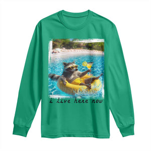 I Live Here Now Raccoon Long Sleeve Shirt Funny Summer Vacation Meme TS14 Irish Green Print Your Wear
