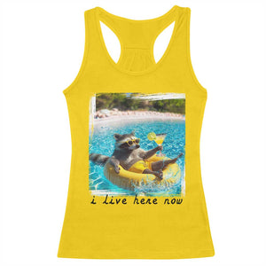 I Live Here Now Raccoon Racerback Tank Top Funny Summer Vacation Meme TS14 Daisy Print Your Wear