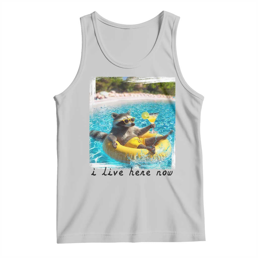 I Live Here Now Raccoon Tank Top Funny Summer Vacation Meme TS14 Ash Print Your Wear