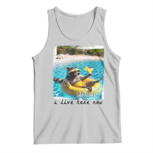 I Live Here Now Raccoon Tank Top Funny Summer Vacation Meme TS14 Ash Print Your Wear