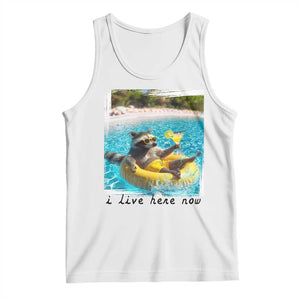 I Live Here Now Raccoon Tank Top Funny Summer Vacation Meme TS14 White Print Your Wear