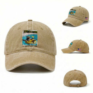 I Live Here Now Raccoon Washed Cotton Baseball Cap Funny Summer Vacation Meme TS14 Washed Cap Universal Fit Khaki Print Your Wear
