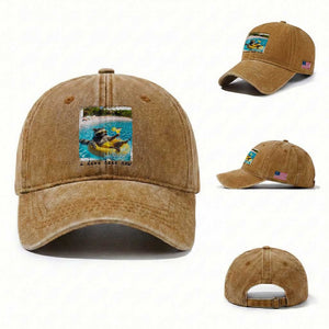 I Live Here Now Raccoon Washed Cotton Baseball Cap Funny Summer Vacation Meme TS14 Washed Cap Universal Fit Yellow Ochre Print Your Wear