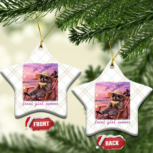 Feral Girl Summer Ceramic Ornament Funny Raccoon Summer Beach Meme TS14 Print Your Wear