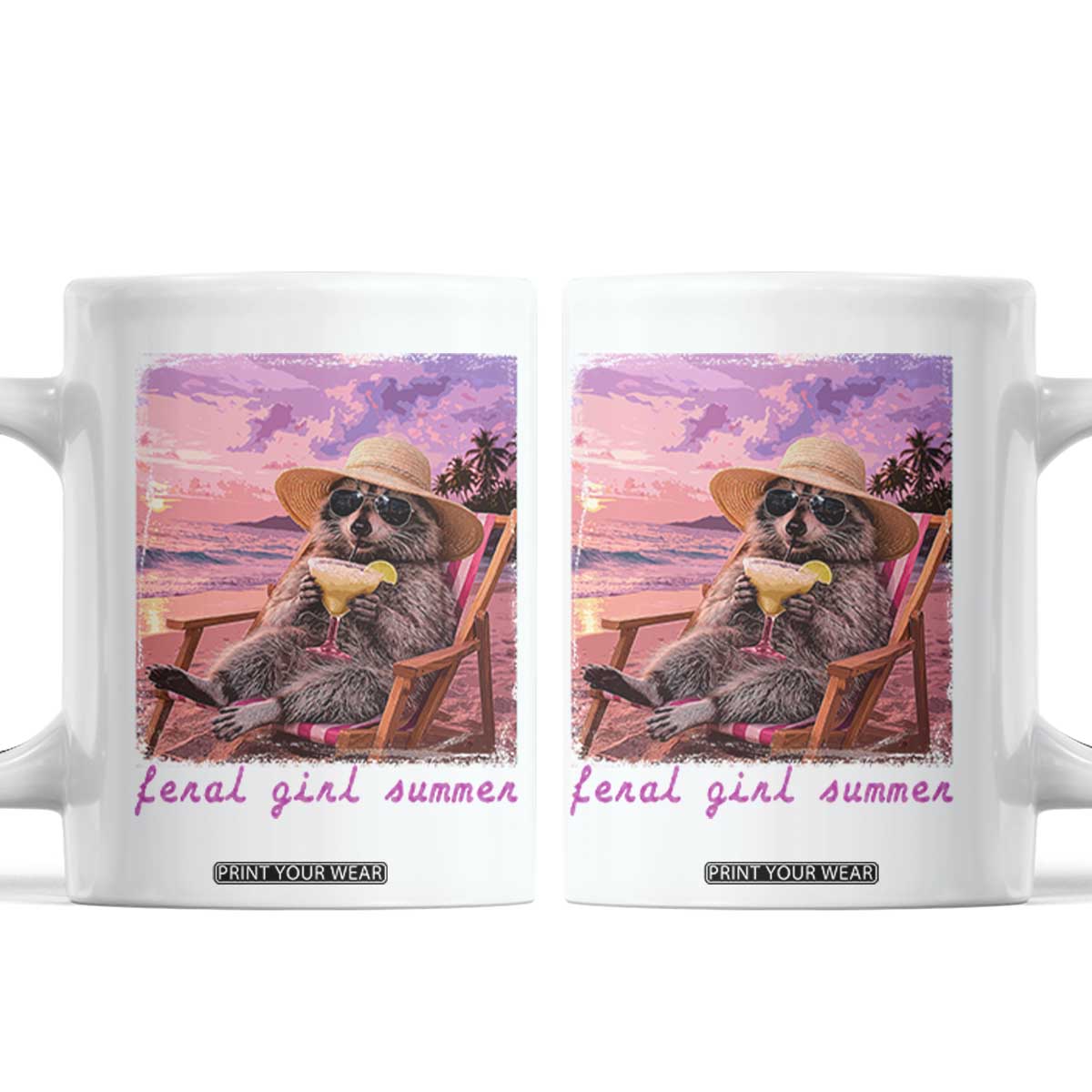 Feral Girl Summer Coffee Mug Funny Raccoon Summer Beach Meme TS14 White Print Your Wear