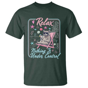 Relax Nothing Is Under Control T Shirt Chill Raccoon Beach Vacation Gift TS14 Dark Forest Green Print Your Wear