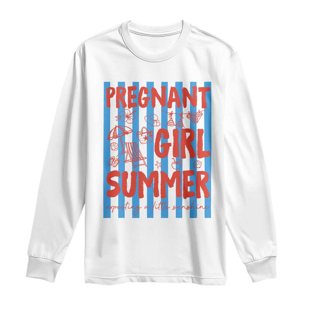 Pregnant Girl Summer Long Sleeve Shirt Funny Beach Pregnancy Announcement TS14 White Print Your Wear