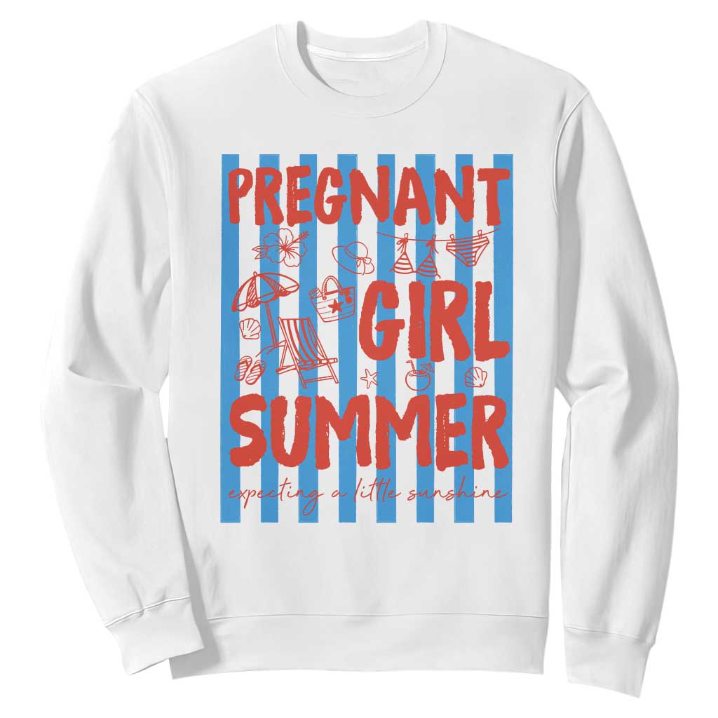 Pregnant Girl Summer Sweatshirt Funny Beach Pregnancy Announcement TS14 White Print Your Wear