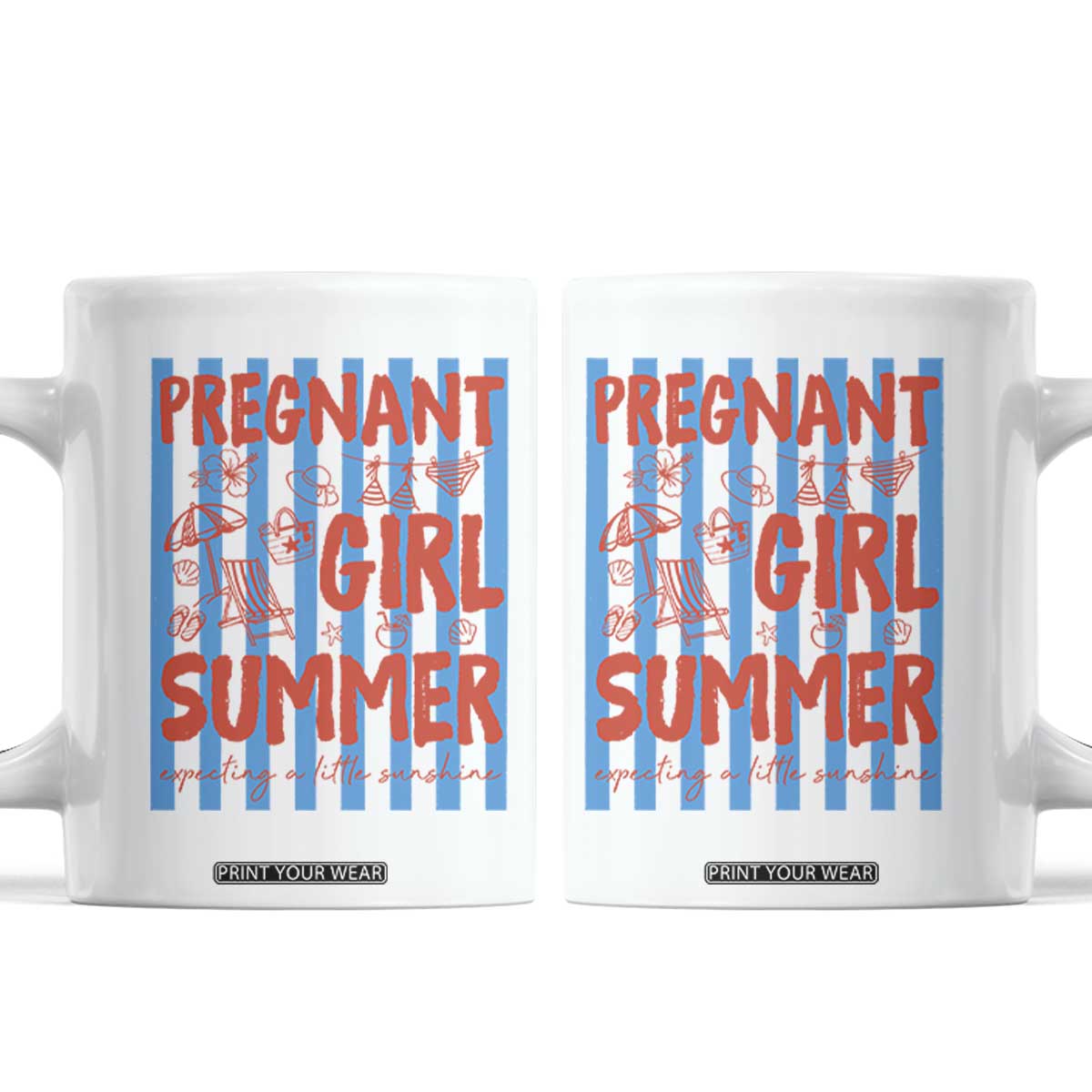 Pregnant Girl Summer Coffee Mug Funny Beach Pregnancy Announcement TS14 White Print Your Wear