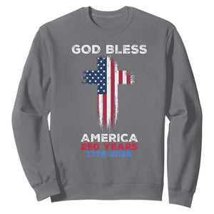 God Bless America 250 Years 1776-2026 Sweatshirt Christian Cross Flag TS14 Charcoal Print Your Wear