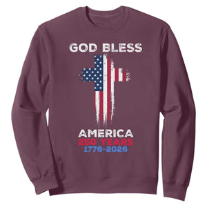 God Bless America 250 Years 1776-2026 Sweatshirt Christian Cross Flag TS14 Maroon Print Your Wear