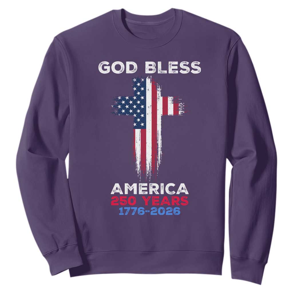 God Bless America 250 Years 1776-2026 Sweatshirt Christian Cross Flag TS14 Purple Print Your Wear