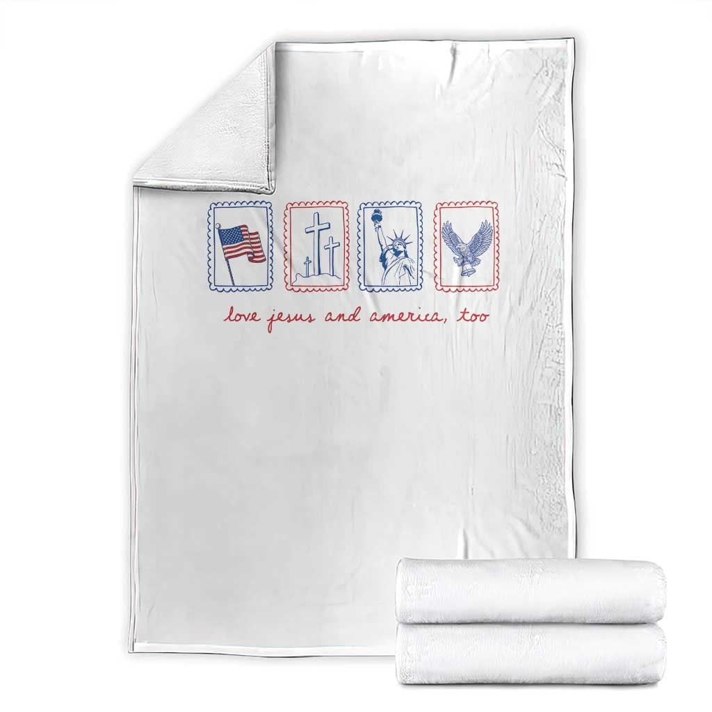 Loves Jesus and America Too Throw Blanket 4th of July Christian TS14 White Print Your Wear