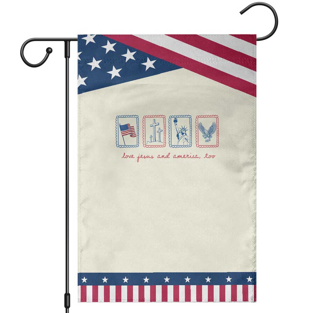 Loves Jesus and America Too Patriotic Garden Flag 4th of July Christian TS14 Modern Beige Blue Print Your Wear